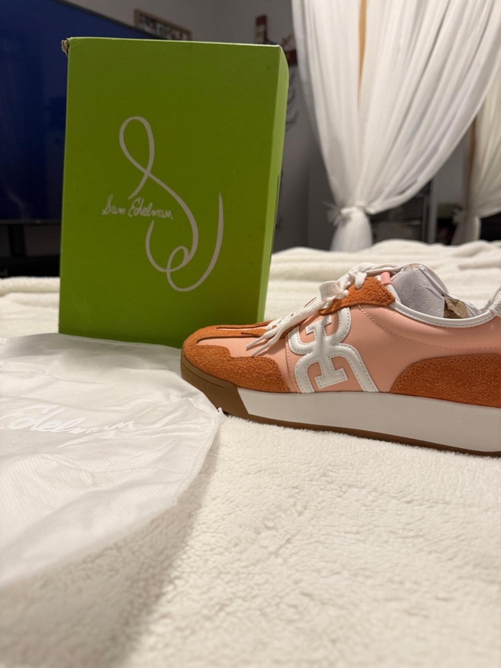 Sam Edelman Pink and Orange Suede-Accent Low Top Sneakers